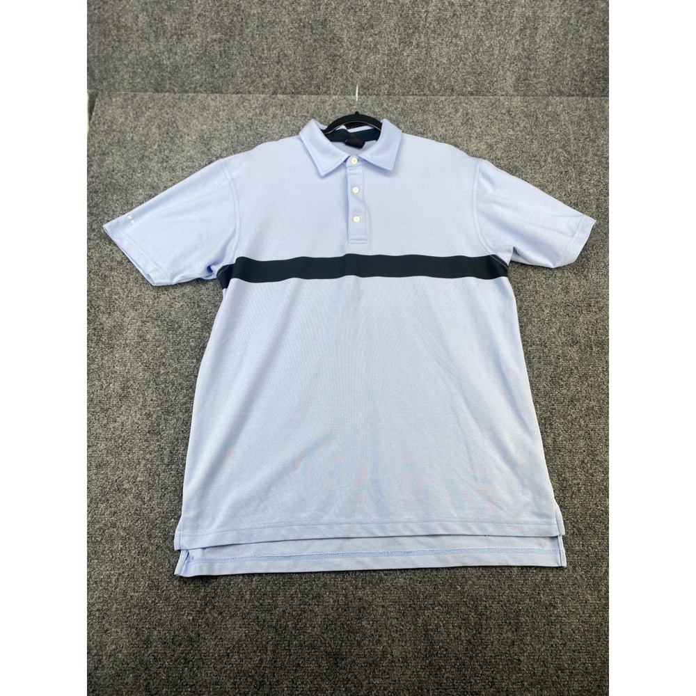 Dunning Golf Polo Shirt Mens Large L Light Blue Black Stripe Performance Pique